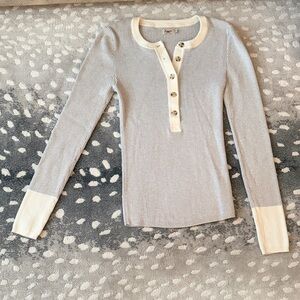 Faherty Cream and Gray Ribbed Henley